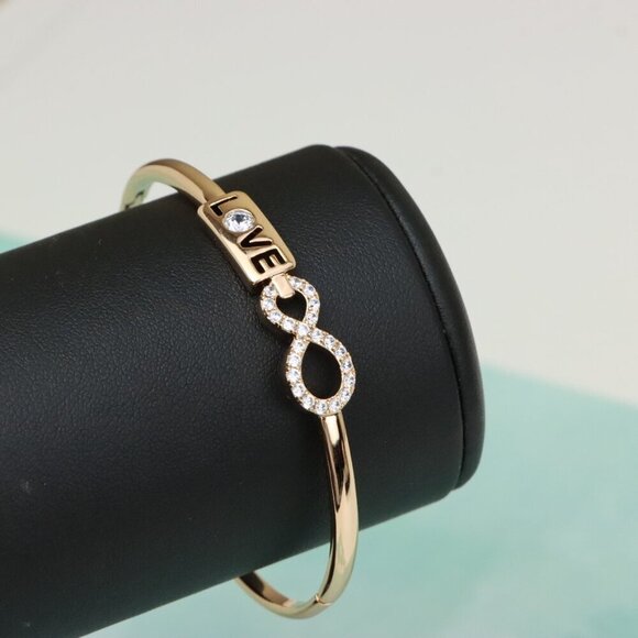 Rose Gold LOVE & Infinity Symbol Bangle with Sparkling Stones, XPBL0476 - Picture 6 of 12